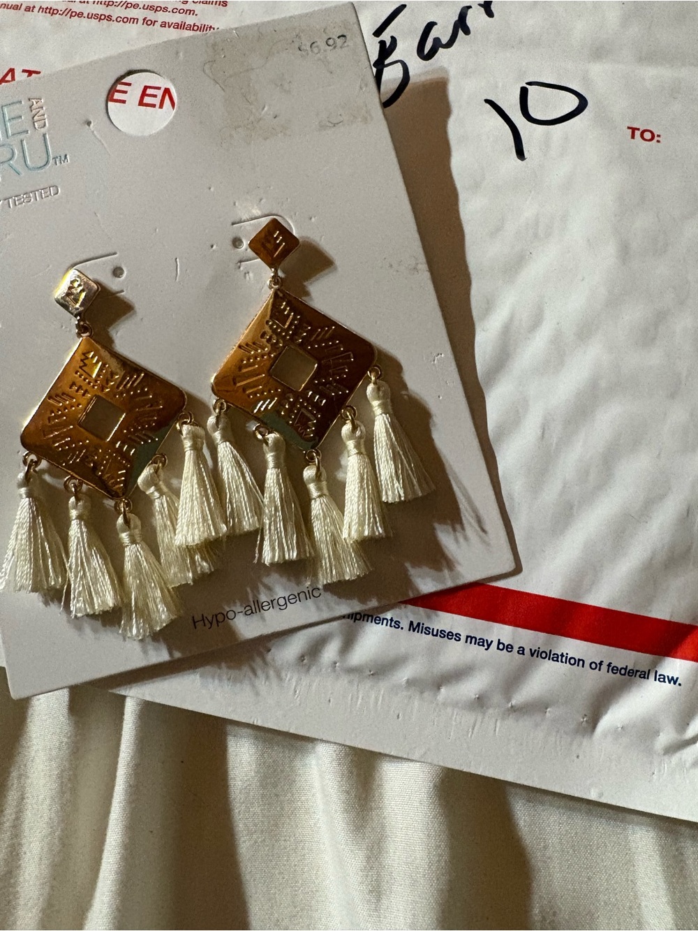 Boho Gold-Tone Tassel Drop Earrings - Cream Tassels
